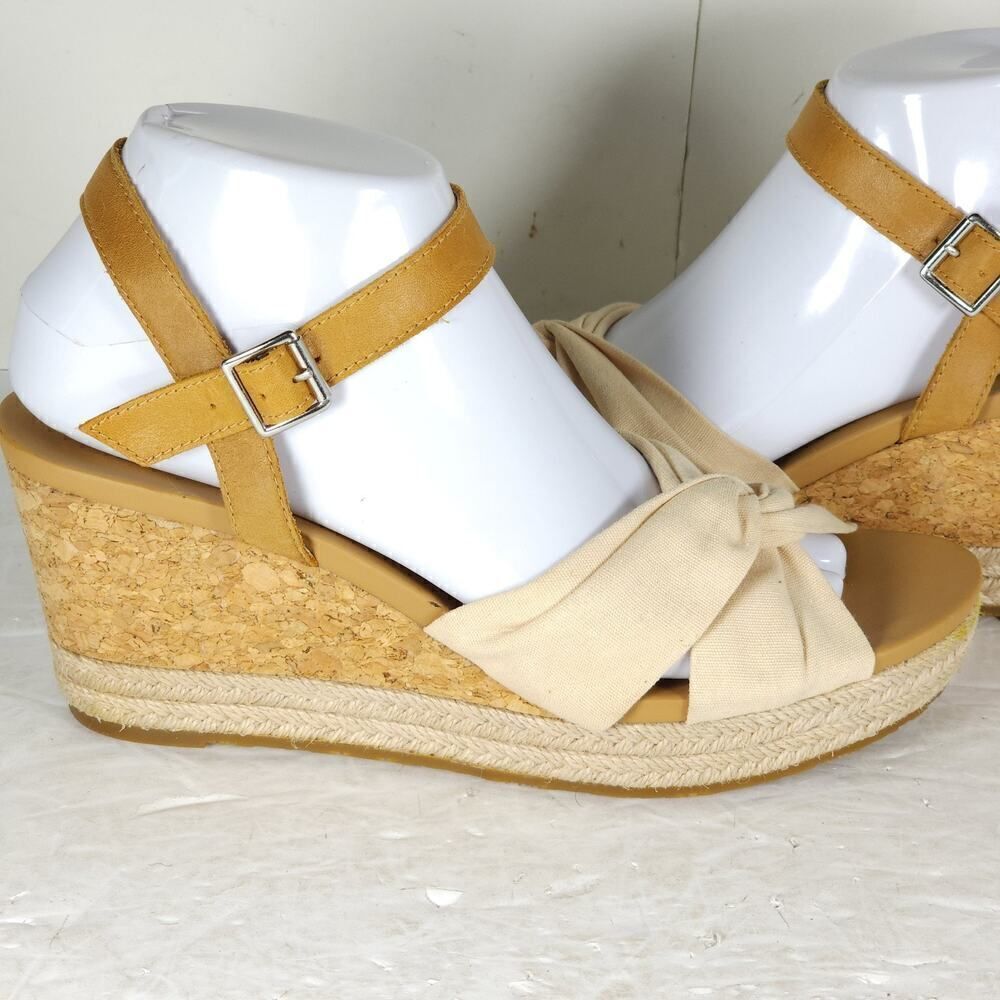 UGG Women's Joslyn US8,5 Canvas Leather Beige Espadrille Wedge Sandals - Picture 10 of 16